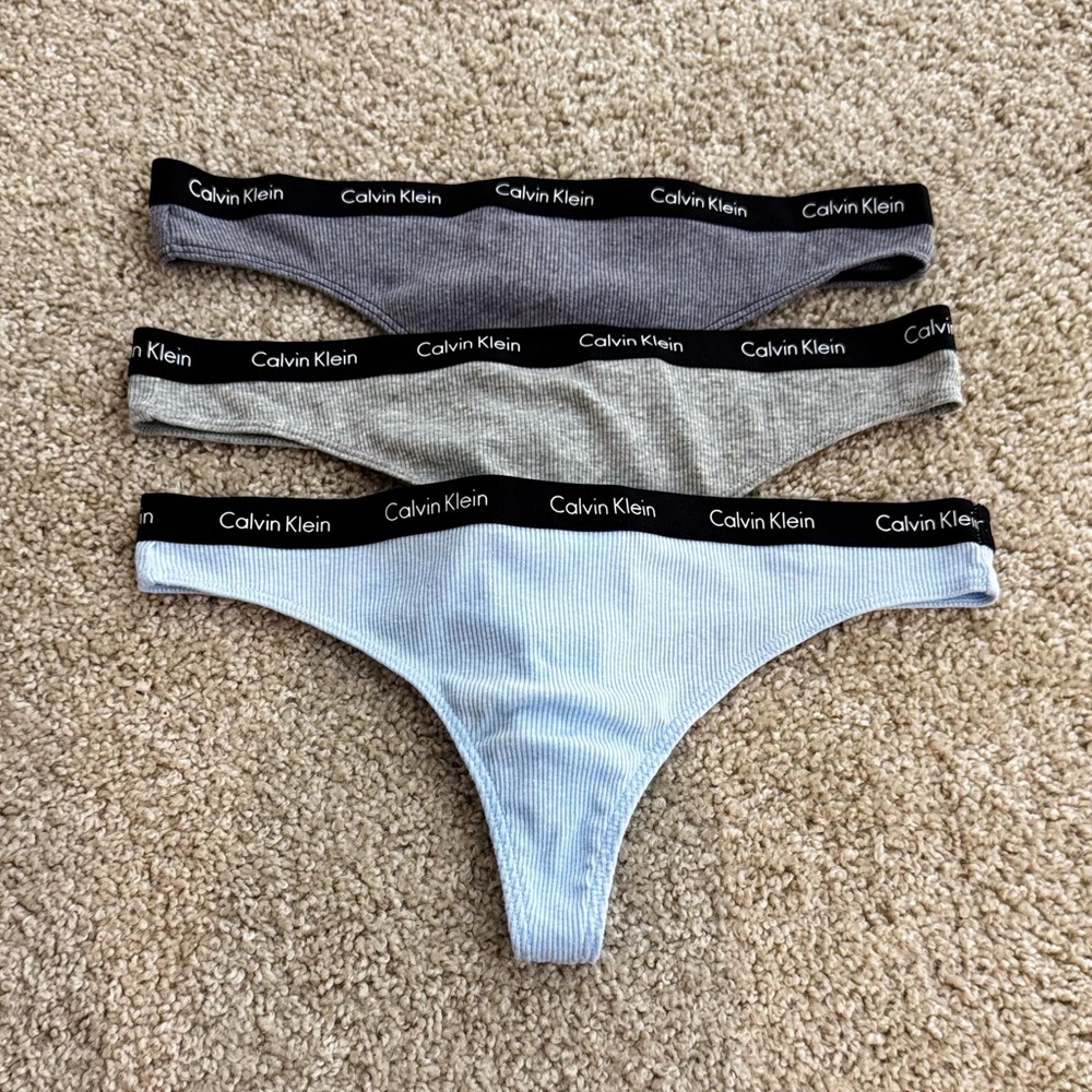 Calvin Klein Women's Thong Set - Gray, Tan, Blue Size S
